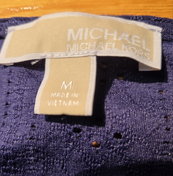 Michael Kors Womens Navy Blue Short Sleeve Shirt Smocked Waist Blouse Top Size M - Picture 3 of 8